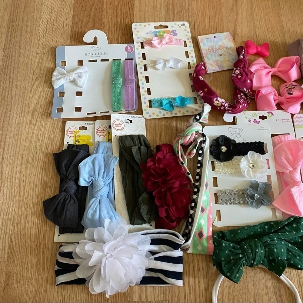 Baby Toddler Girl Headband Hair Accessory Huge Lot Green White Blue Flower Dot